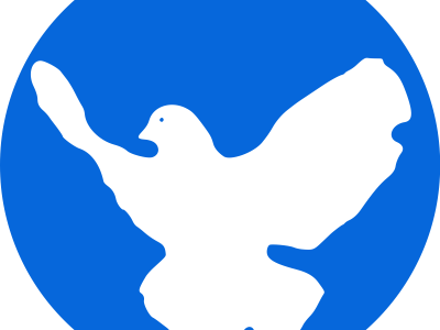 Weiße Taube auf blauem Grund, eine Variante der Friedenstaube: Seit den 1980er Jahren verbreitetes Symbol der westeuropäischen, vor allem der deutschen Friedensbewegung, entworfen im Kontext des Widerstands gegen den NATO-Doppelbeschluss.